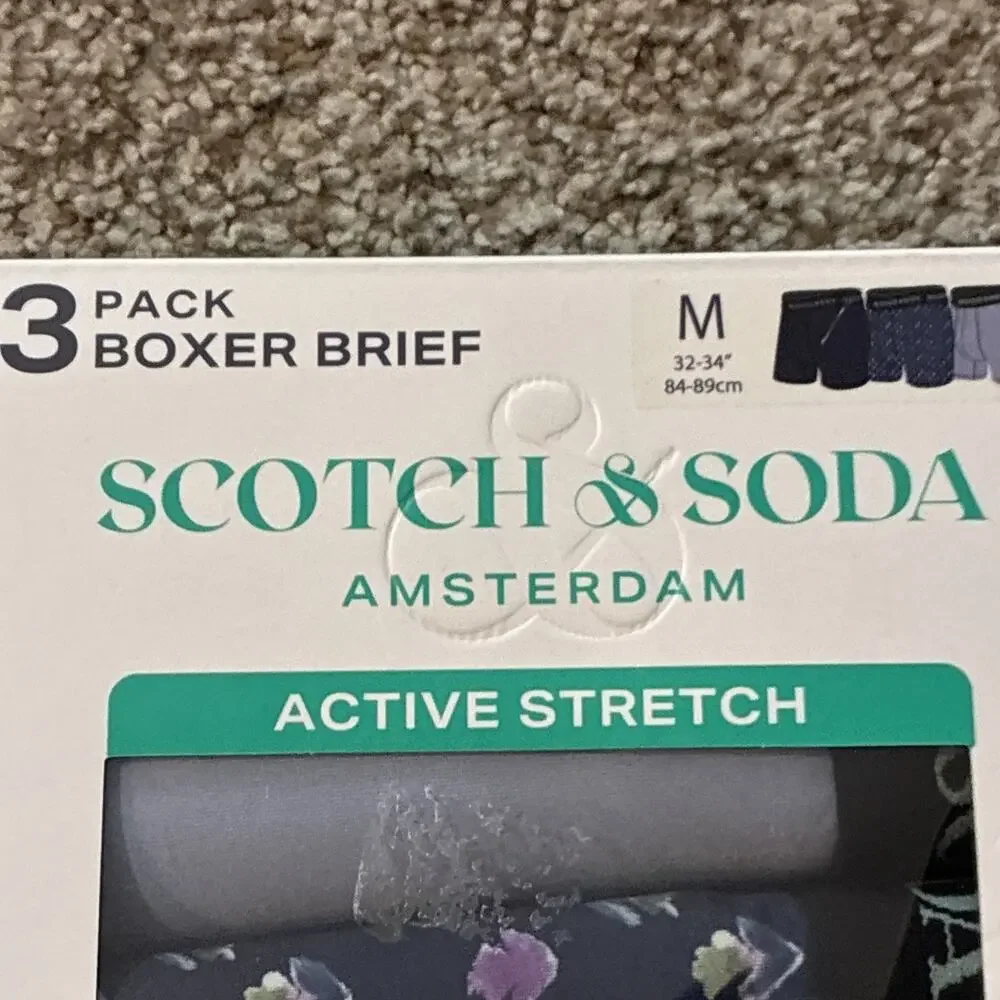 Scotch & Soda Amsterdam 3-Pack Active Stretch Boxer Briefs - Size Medium NEW